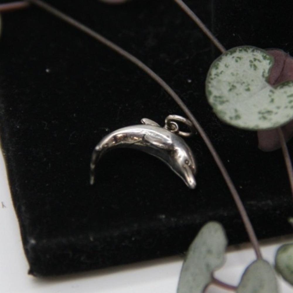 Vtg 925 Sterling Silver Jumping Dolphin Pendant Charm Nautical Ocean signed